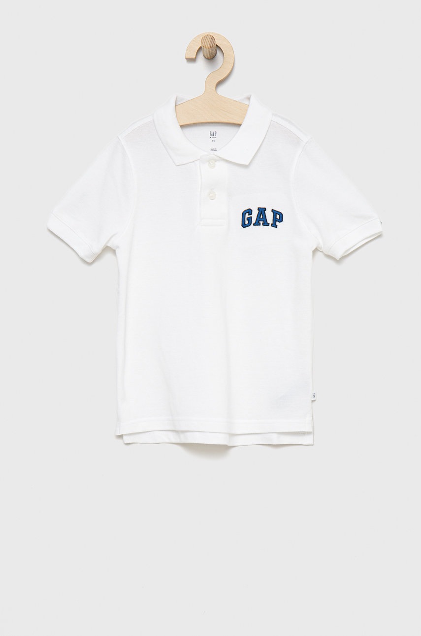 

Детска памучна тениска с яка GAP в бяло с апликация, Бял