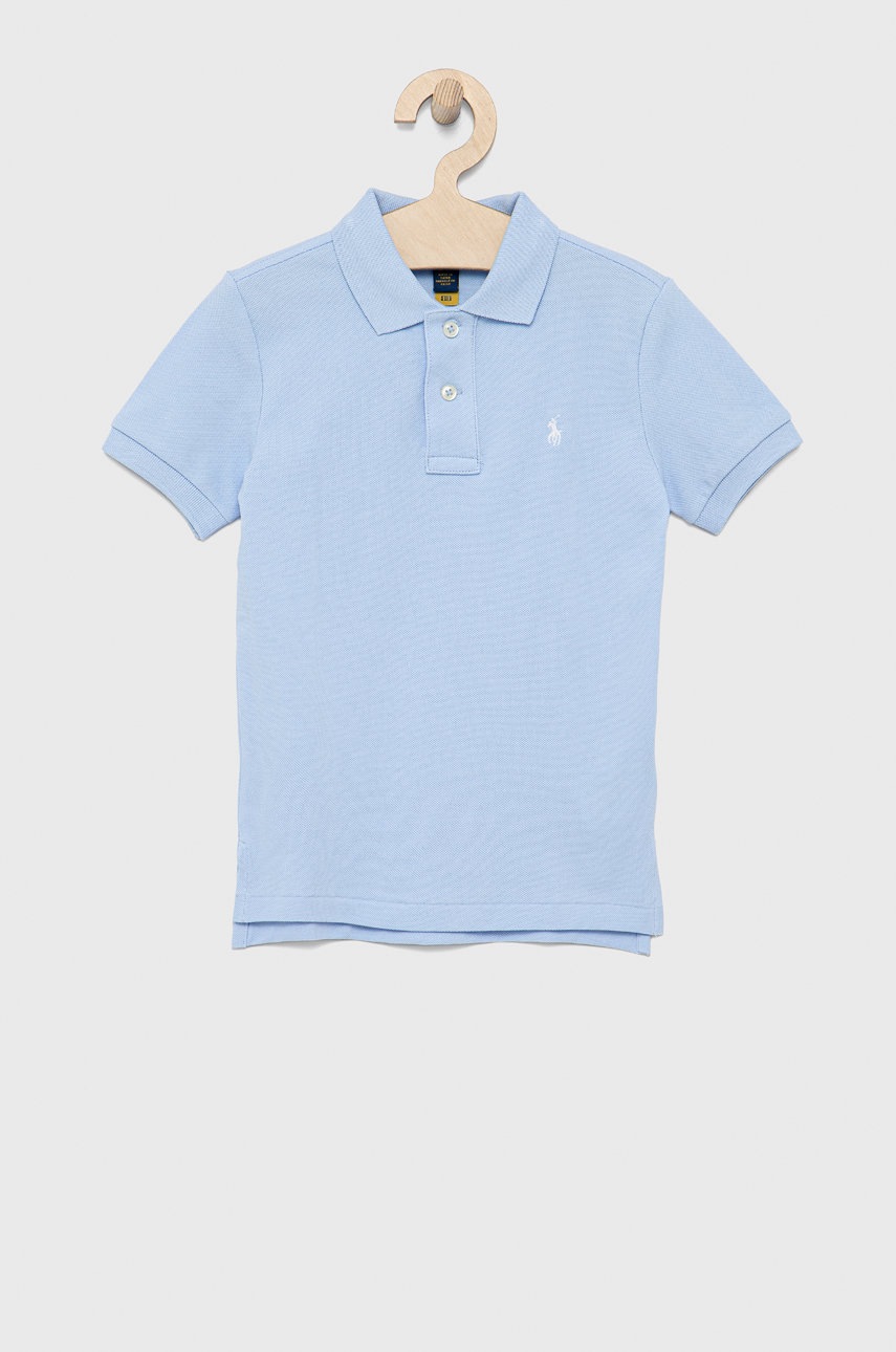 

Детска памучна тениска с яка Polo Ralph Lauren с изчистен дизайн, Син