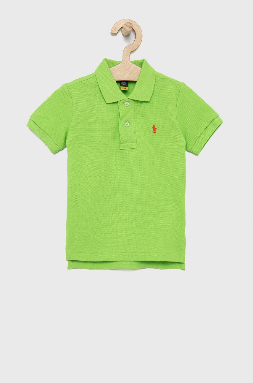 

Детска памучна тениска с яка Polo Ralph Lauren в зелено с изчистен дизайн, Зелен