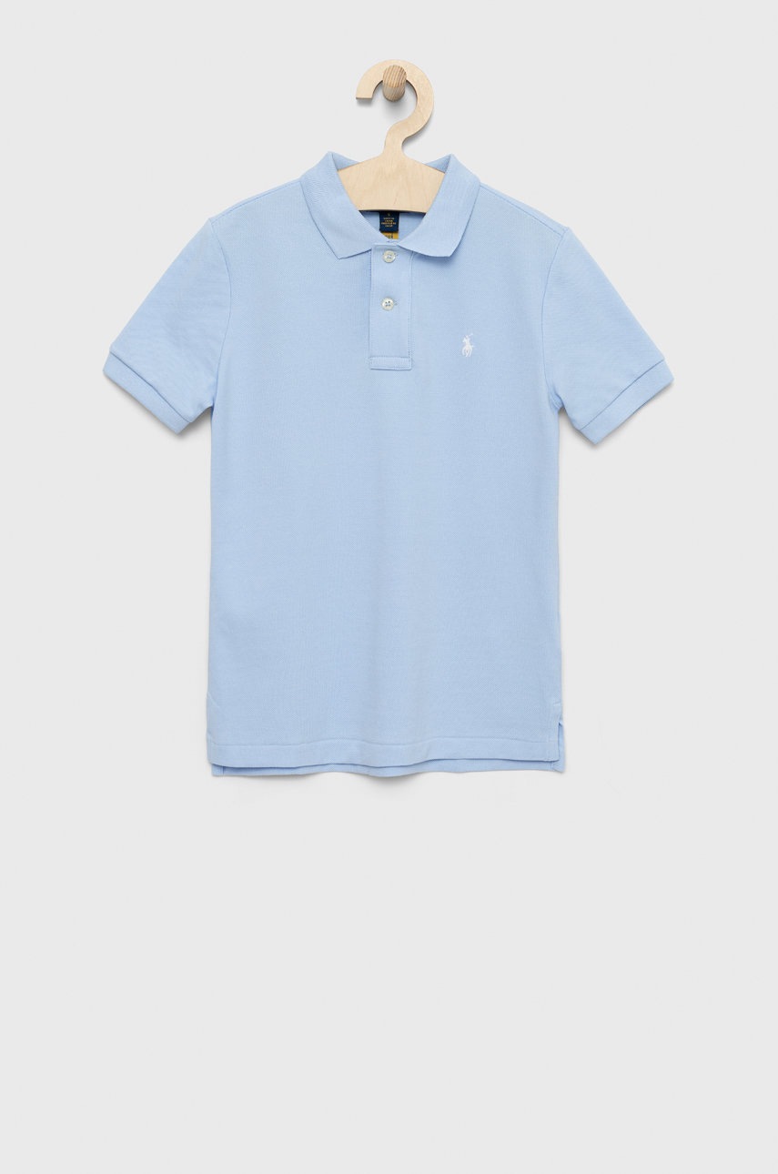 

Детска памучна тениска с яка Polo Ralph Lauren с изчистен дизайн, Син