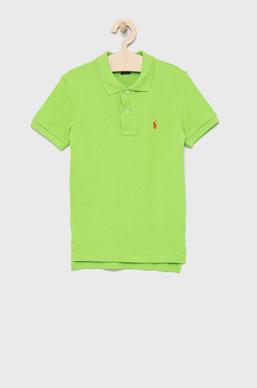 

Детска памучна тениска с яка Polo Ralph Lauren в зелено с изчистен дизайн, Зелен