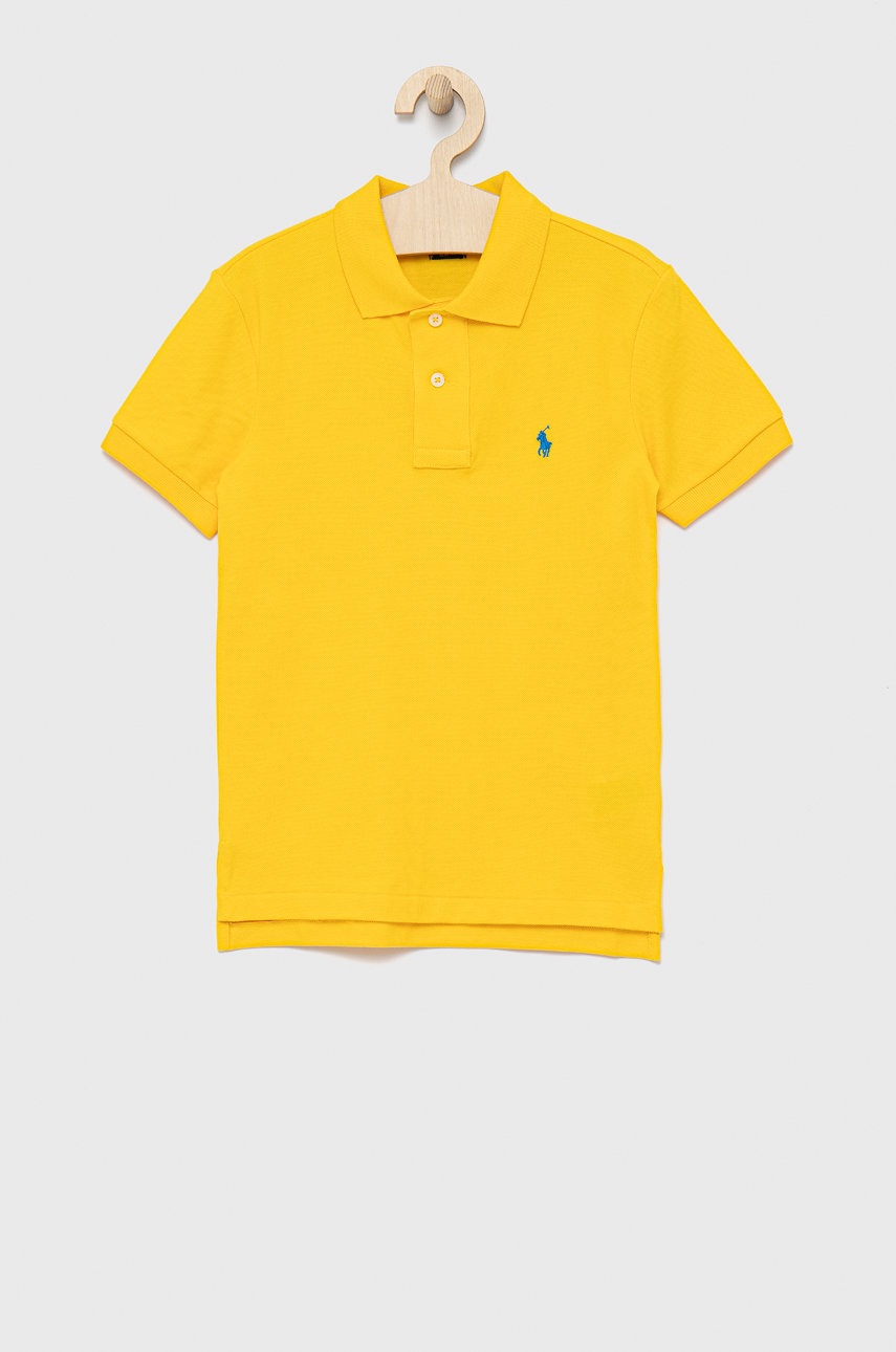 

Детска памучна тениска с яка Polo Ralph Lauren в жълто с изчистен дизайн, Жълт