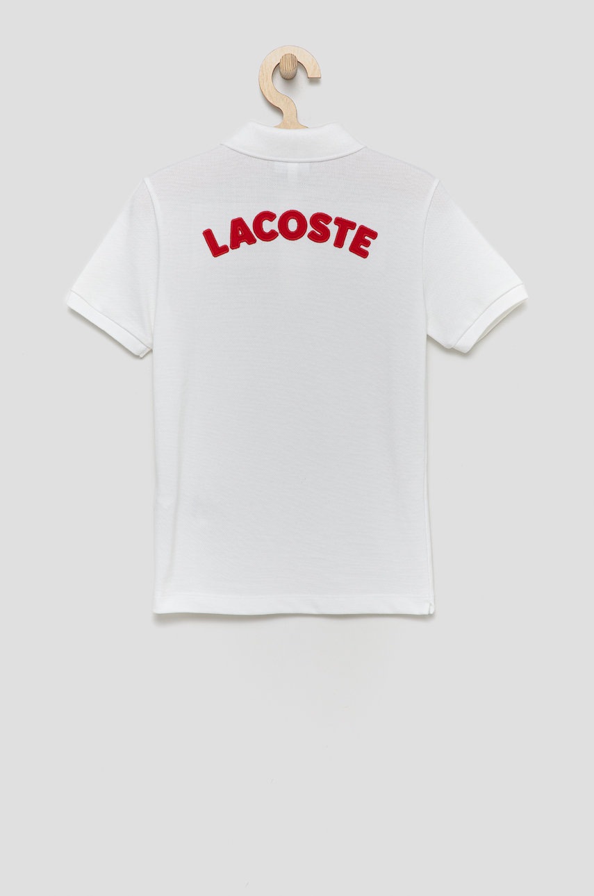 

Детское хлопковое поло Lacoste цвет белый однотонный