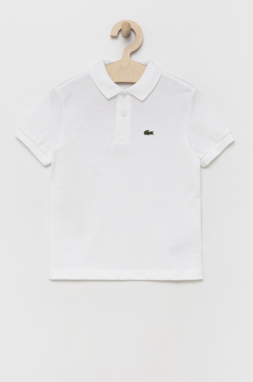 

Детска памучна тениска с яка Lacoste в бяло с изчистен дизайн, Бял