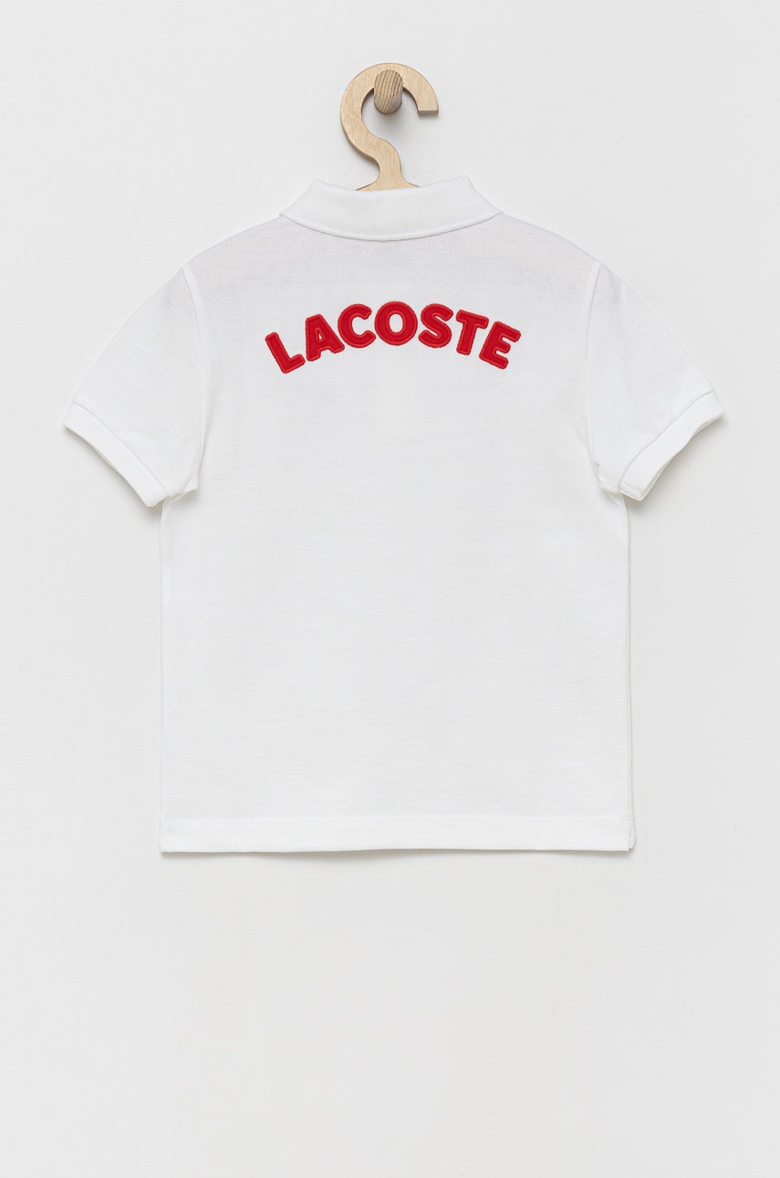 

Детское хлопковое поло Lacoste цвет белый однотонный