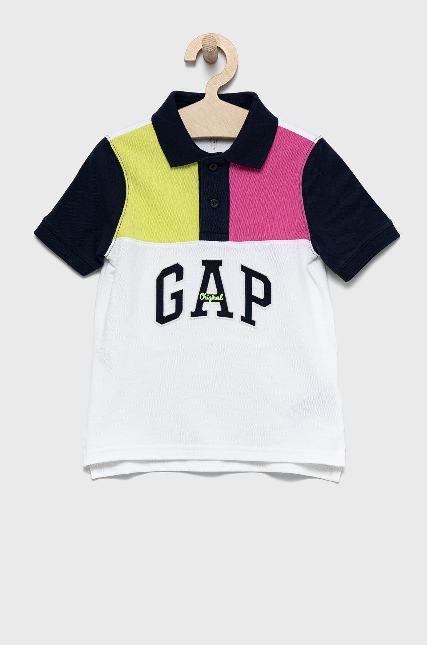 GAP tricouri polo din bumbac pentru copii culoarea alb, cu imprimeu