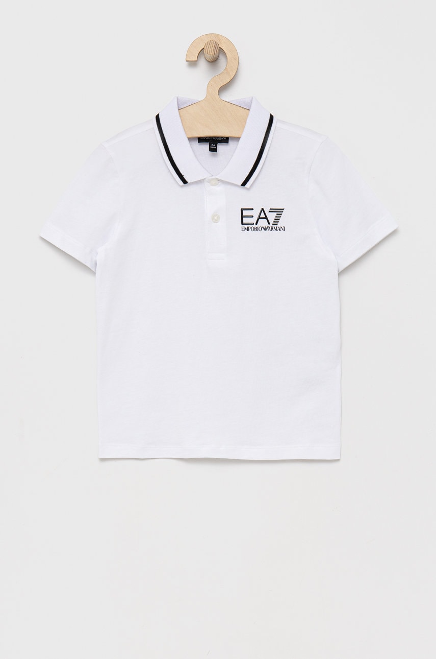 Ea7 emporio armani tricouri polo din bumbac pentru copii culoarea alb, cu imprimeu