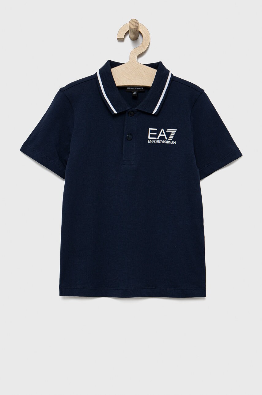 Ea7 emporio armani tricouri polo din bumbac pentru copii culoarea albastru marin, cu imprimeu