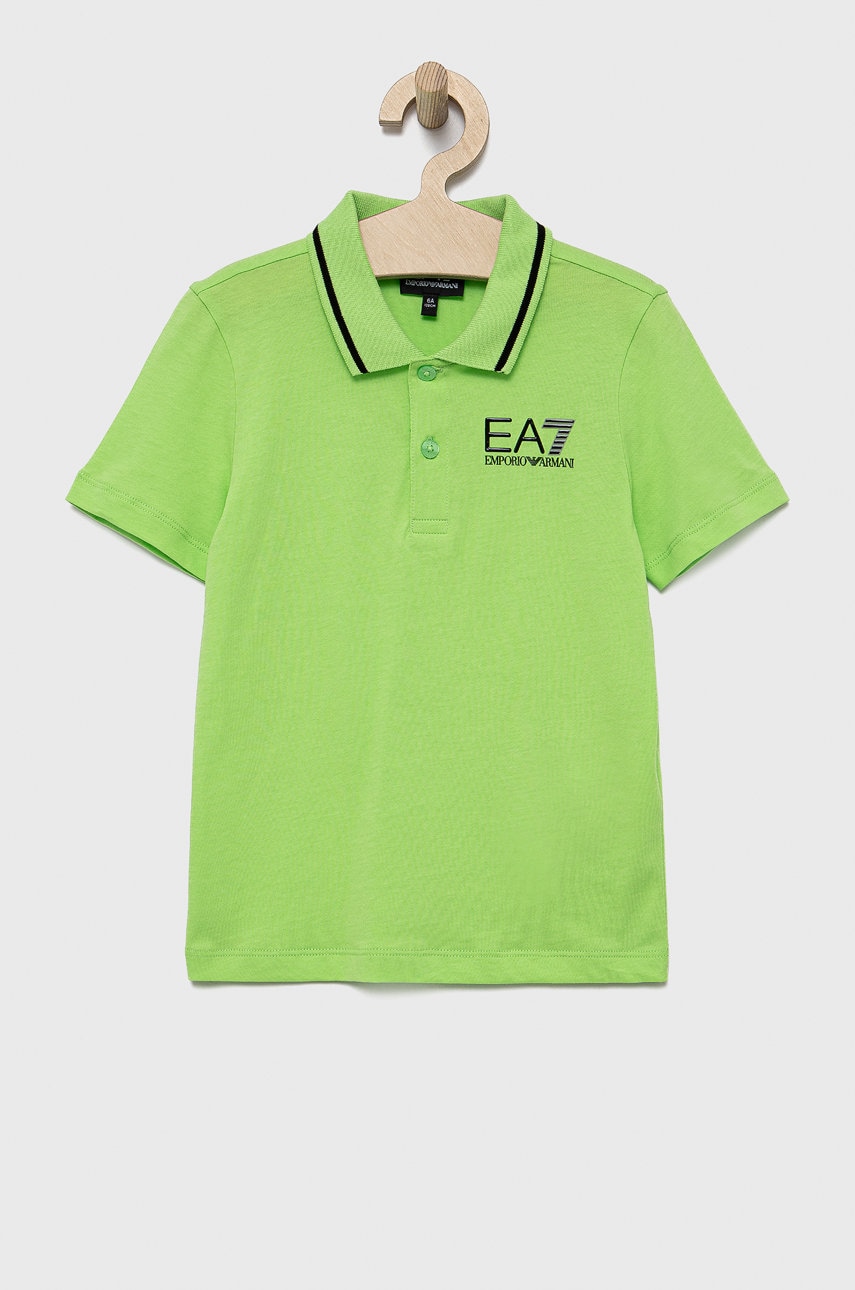 Ea7 emporio armani tricouri polo din bumbac pentru copii culoarea verde, cu imprimeu