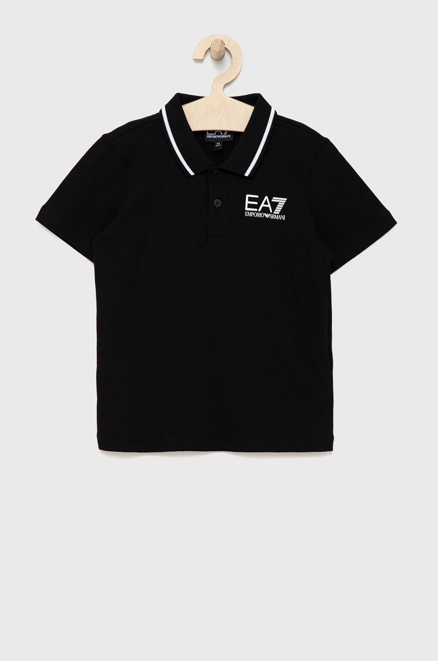 Ea7 emporio armani tricouri polo din bumbac pentru copii culoarea negru, cu imprimeu