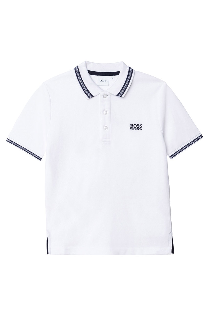 Boss tricouri polo din bumbac pentru copii culoarea alb, neted