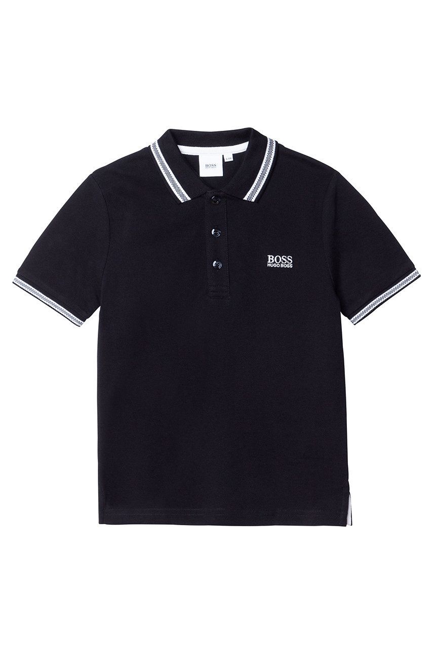 BOSS tricouri polo din bumbac pentru copii culoarea negru, cu imprimeu