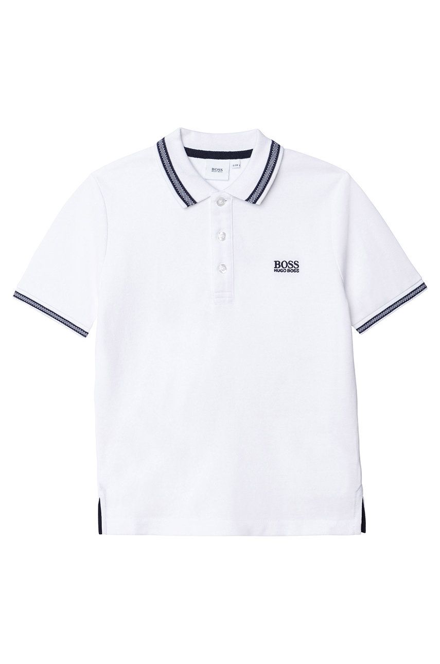 Boss tricouri polo din bumbac pentru copii culoarea alb, cu imprimeu