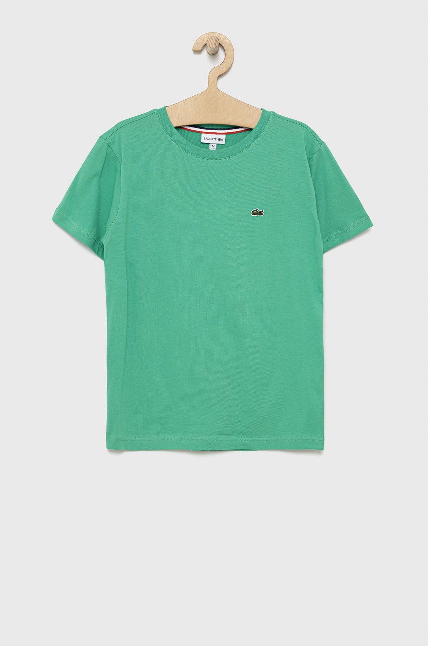 

Детска памучна тениска Lacoste в зелено с изчистен дизайн, Зелен
