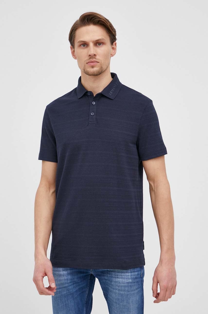 Armani exchange tricou polo barbati, culoarea albastru marin, neted