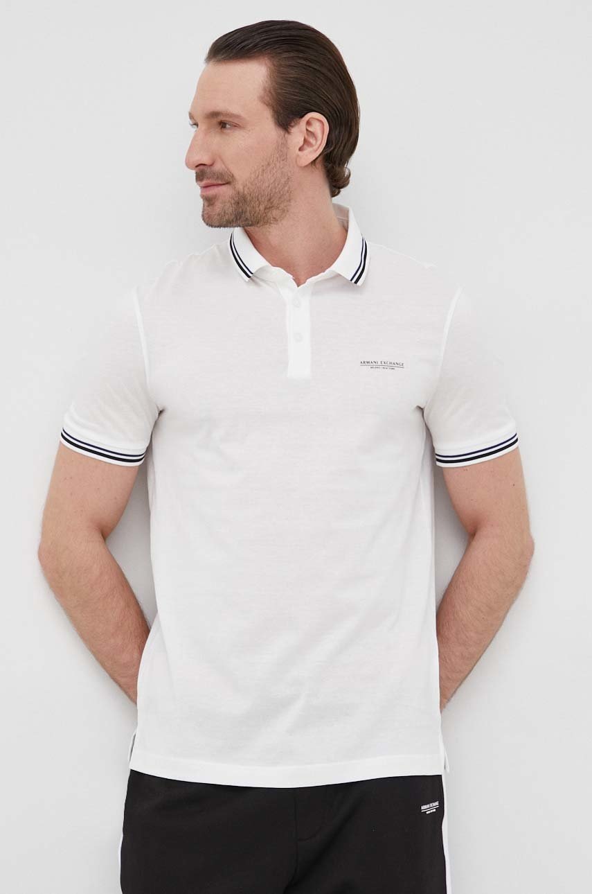 

Памучна тениска с яка Armani Exchange в бяло с принт, Бял