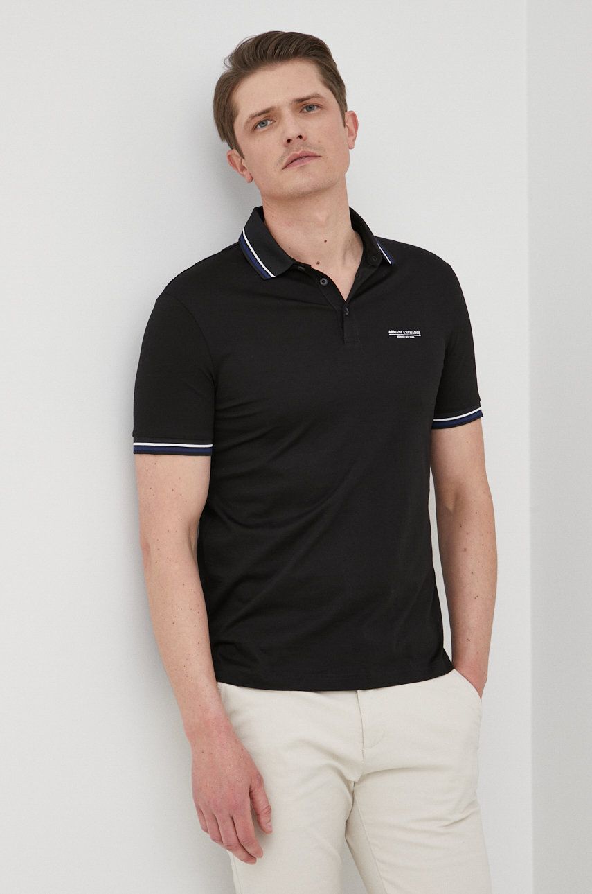 Bavlnené polo tričko Armani Exchange čierna farba, s potlačou
