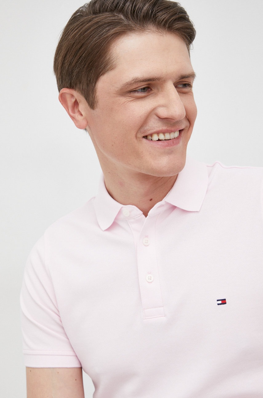 

Бавовняне поло Tommy Hilfiger колір рожевий однотонний