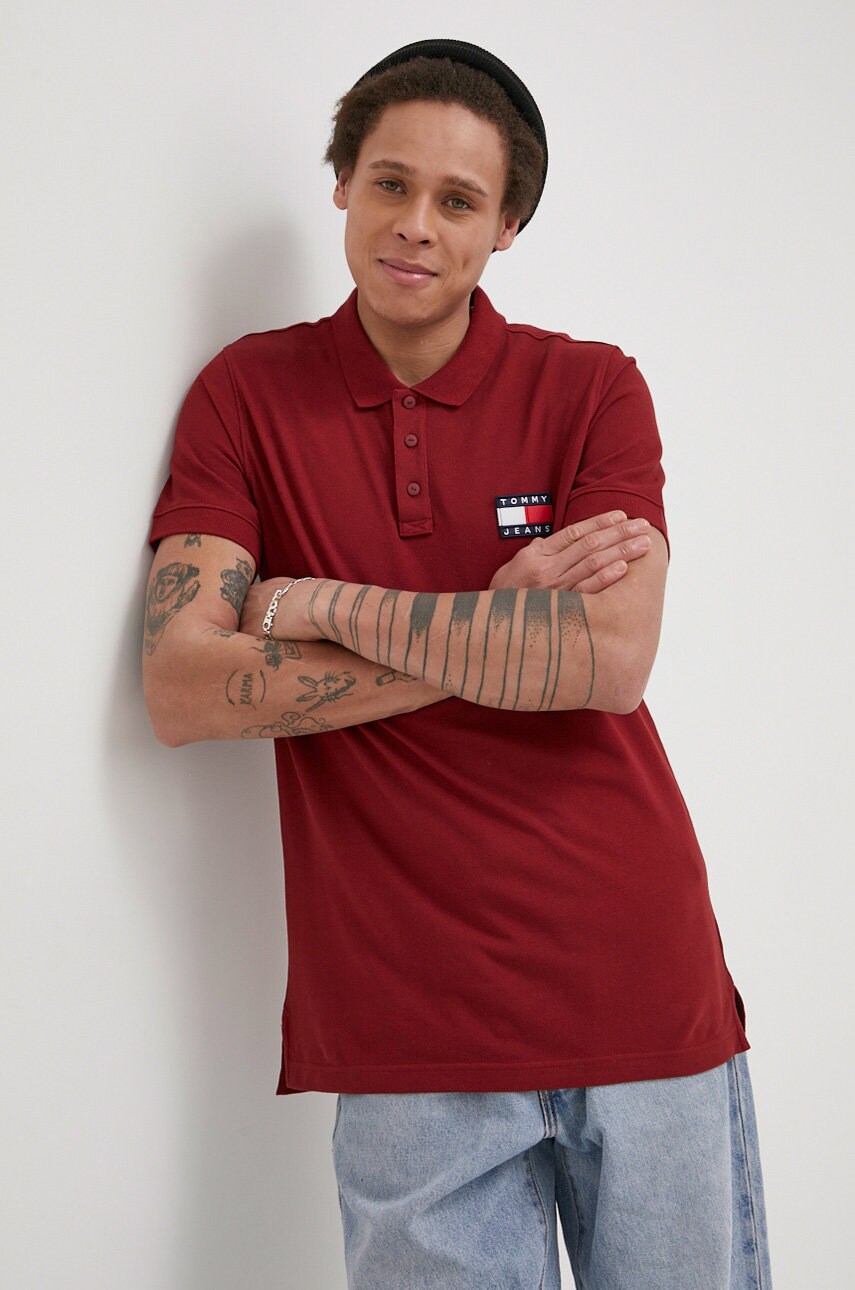 Tommy jeans polo de bumbac culoarea bordo, neted