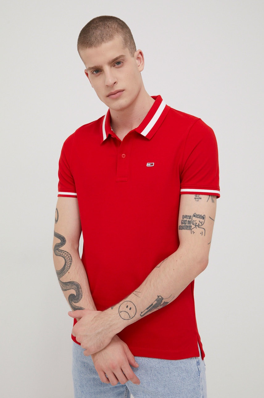 

Тениска с яка Tommy Jeans мъжки в червено с изчистен дизайн, Червен