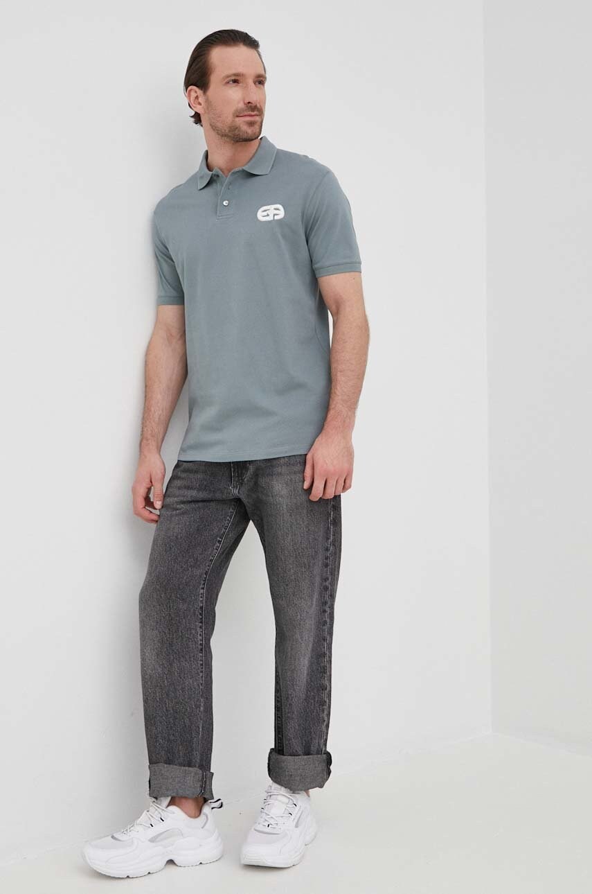 Emporio armani polo de bumbac culoarea verde, cu imprimeu