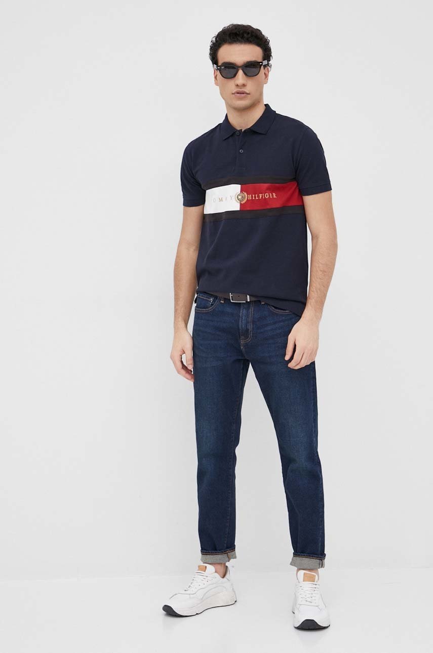 

Хлопковое поло Tommy Hilfiger Icon цвет синий с аппликацией