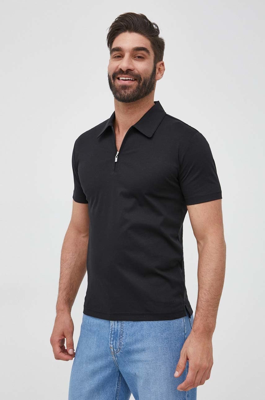 Tiger of sweden polo de bumbac culoarea negru, neted