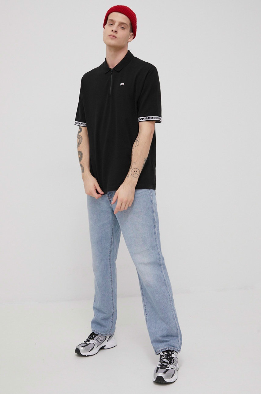

Бавовняне поло Tommy Jeans колір чорний однотонний