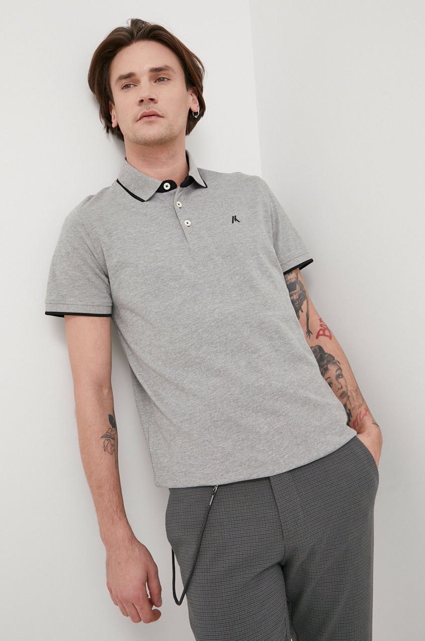 Produkt by jack & jones tricou polo barbati, culoarea gri, melanj