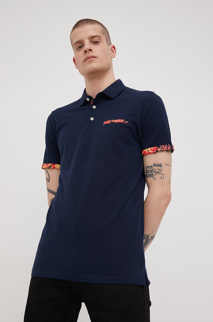 Produkt by jack & jones polo de bumbac culoarea albastru marin, cu imprimeu