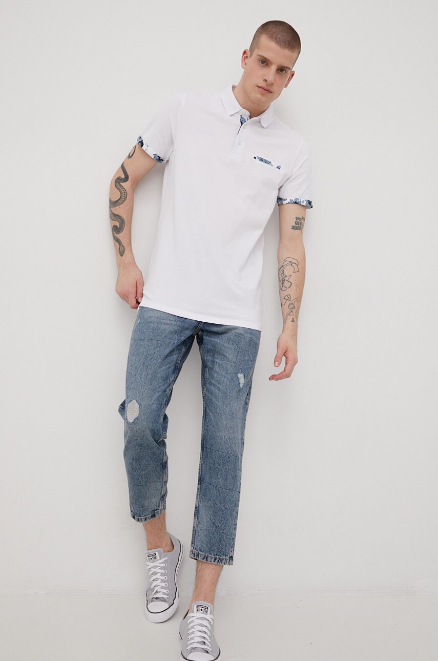 

Бавовняне поло Produkt by Jack & Jones колір білий однотонний