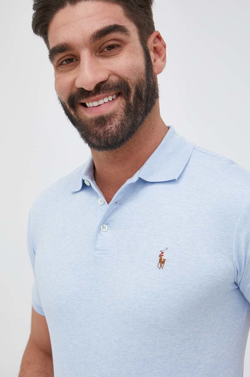 

Памучна тениска с яка Polo Ralph Lauren с изчистен дизайн, Син