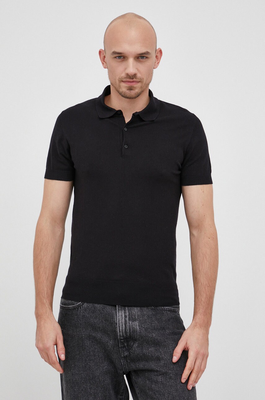 Trussardi tricou polo barbati, culoarea negru, neted