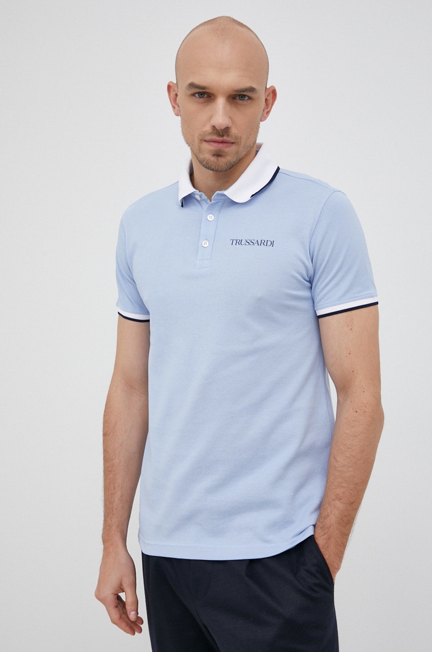 

Trussardi - Памучна тениска с яка, Син