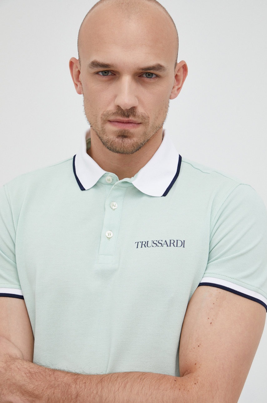

Trussardi - Памучна тениска с яка, Зелен
