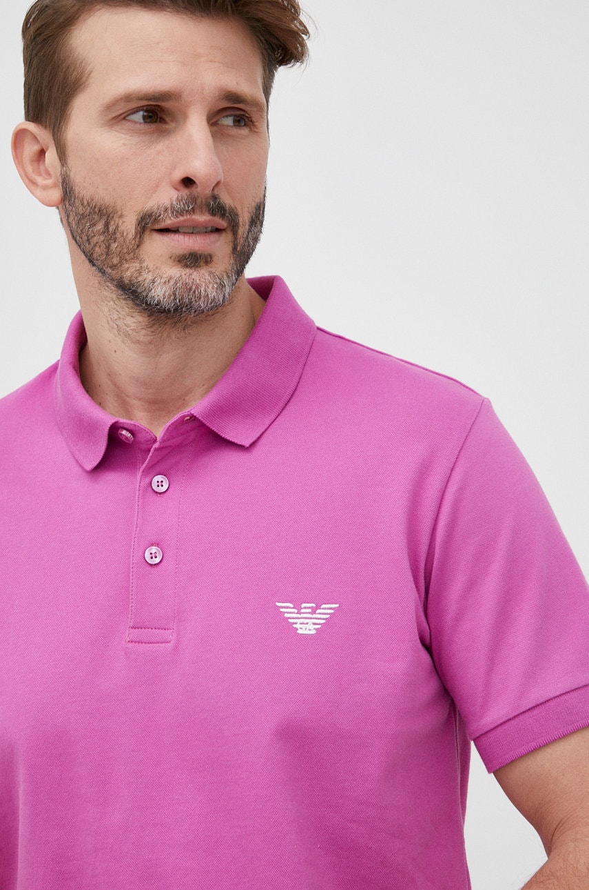 Emporio Armani Underwear polo de bumbac culoarea violet, neted