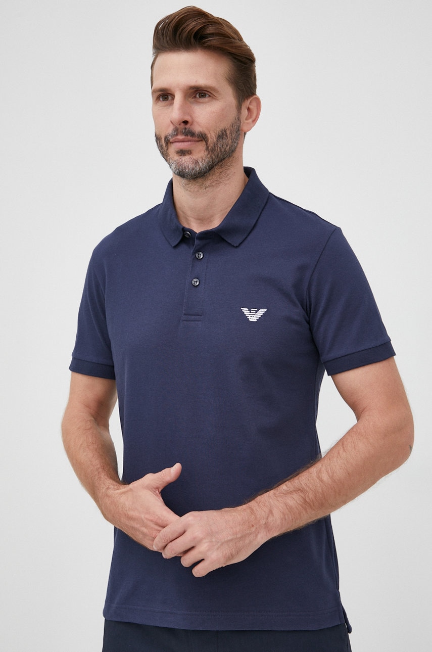 Emporio Armani Underwear polo de bumbac culoarea albastru marin, neted