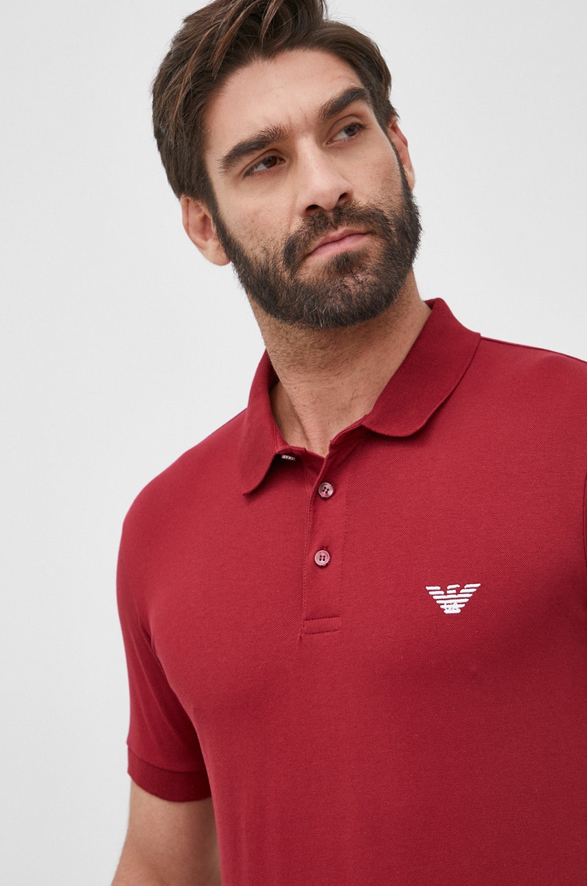 Emporio Armani Underwear polo de bumbac culoarea bordo, neted
