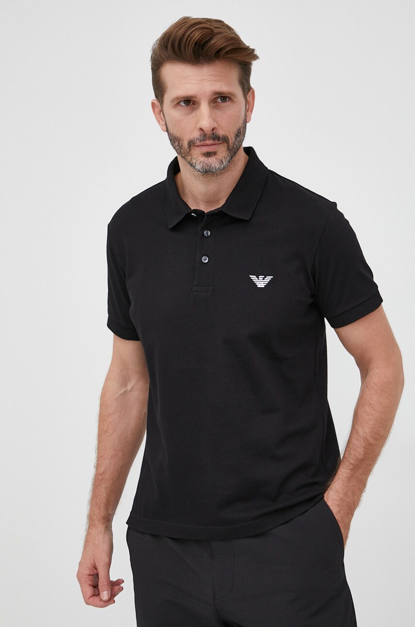 Emporio Armani Underwear polo de bumbac culoarea negru, neted