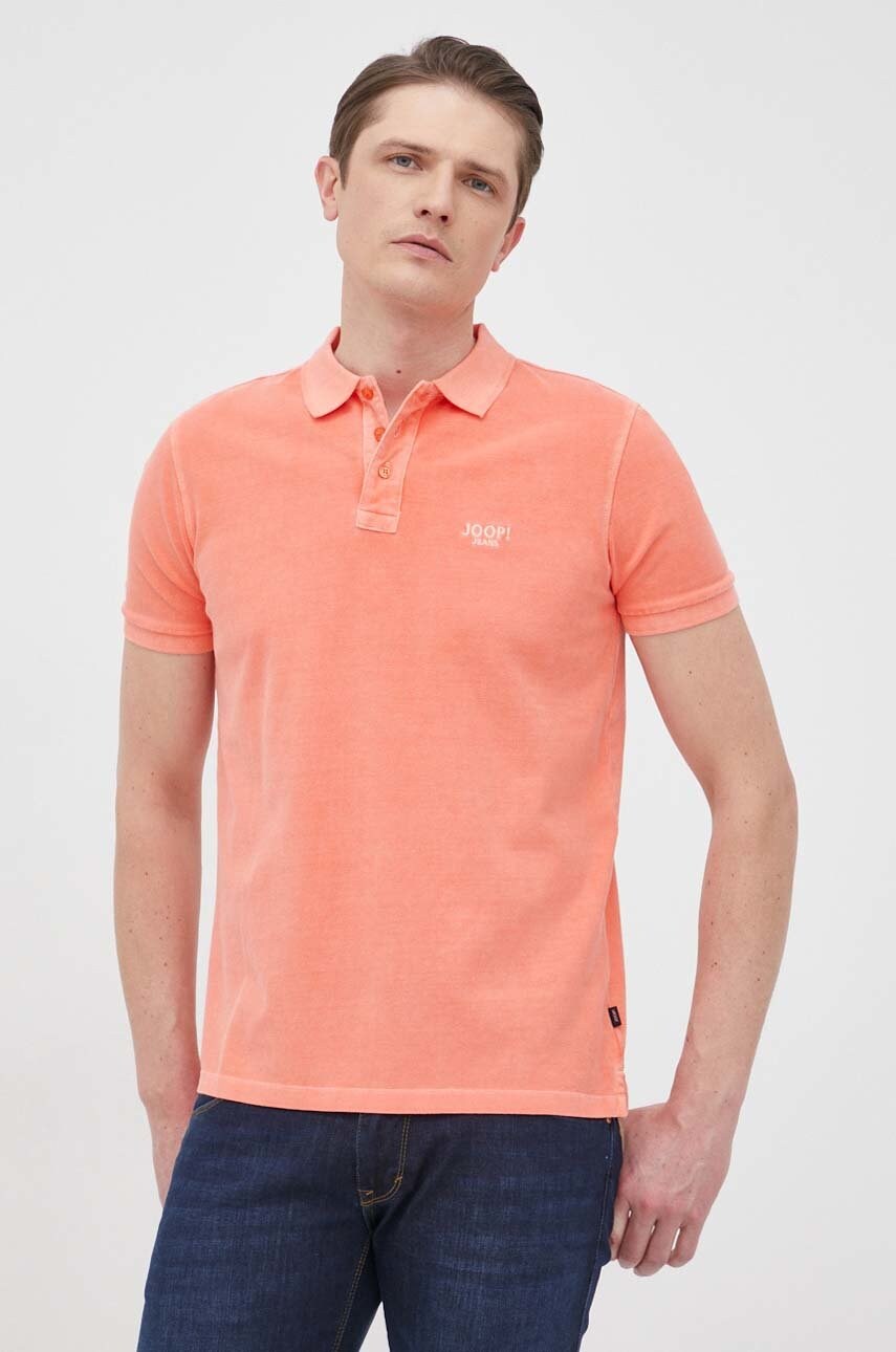 Joop! polo de bumbac culoarea portocaliu, neted
