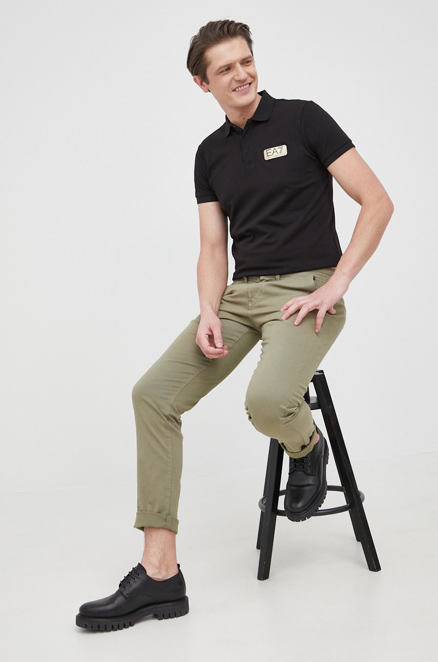 Ea7 emporio armani polo de bumbac culoarea negru, cu imprimeu