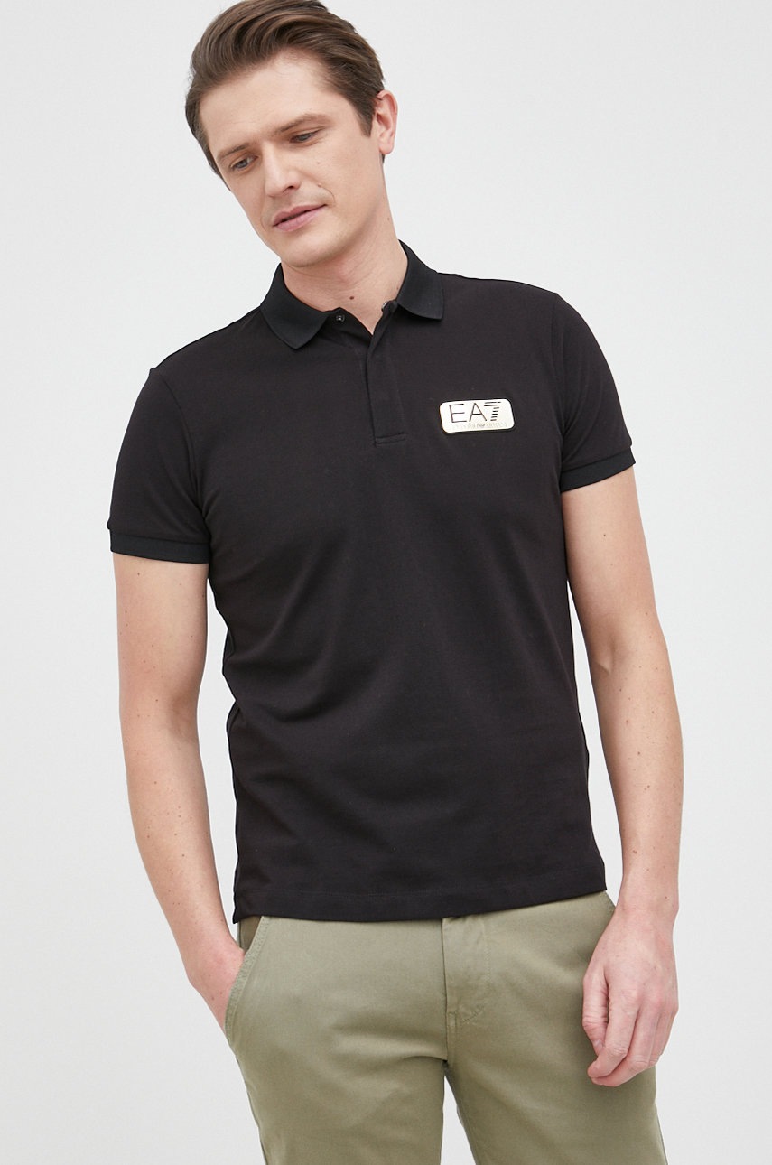 

Хлопковое поло EA7 Emporio Armani цвет чёрный с аппликацией