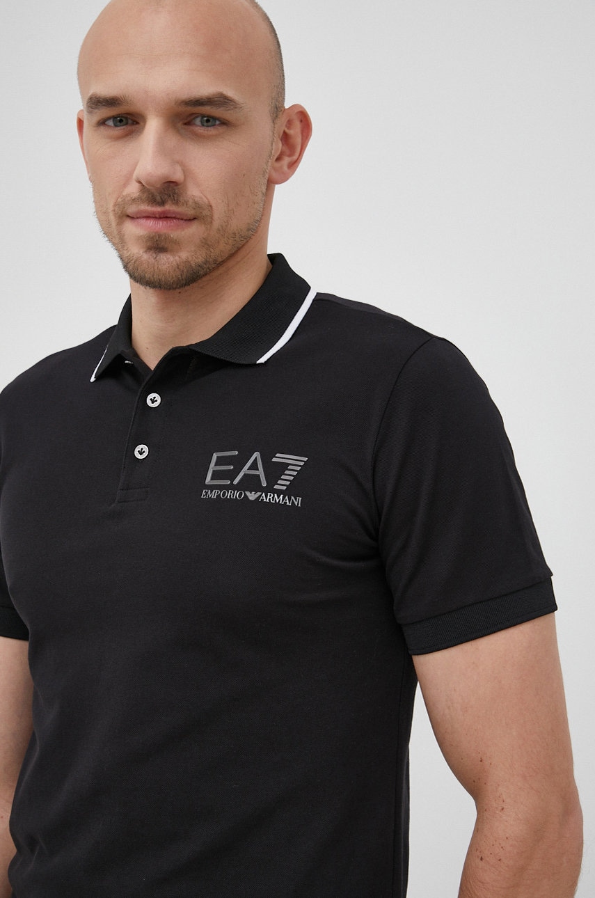 Ea7 emporio armani polo de bumbac culoarea negru, neted
