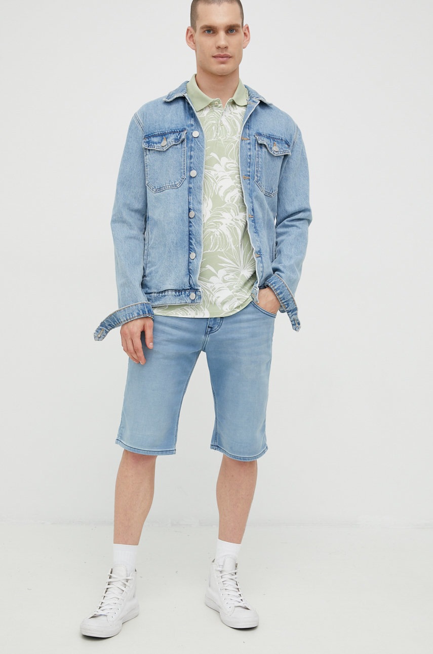 

Хлопковое поло Jack & Jones цвет зелёный узорный