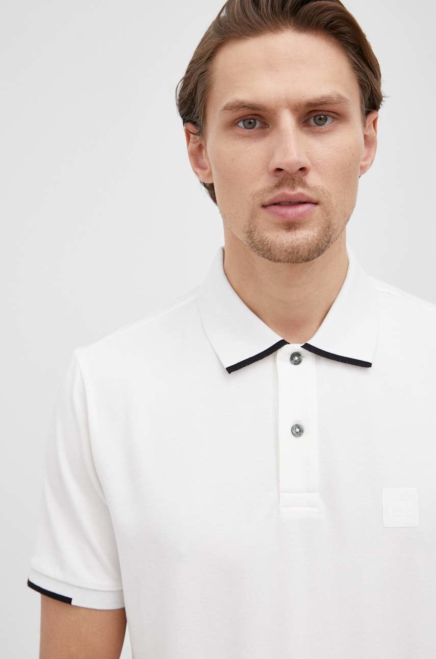 C.p. company tricou polo barbati, culoarea alb, neted