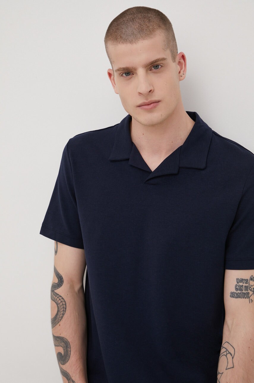 Tom tailor tricou polo barbati, culoarea albastru marin, neted