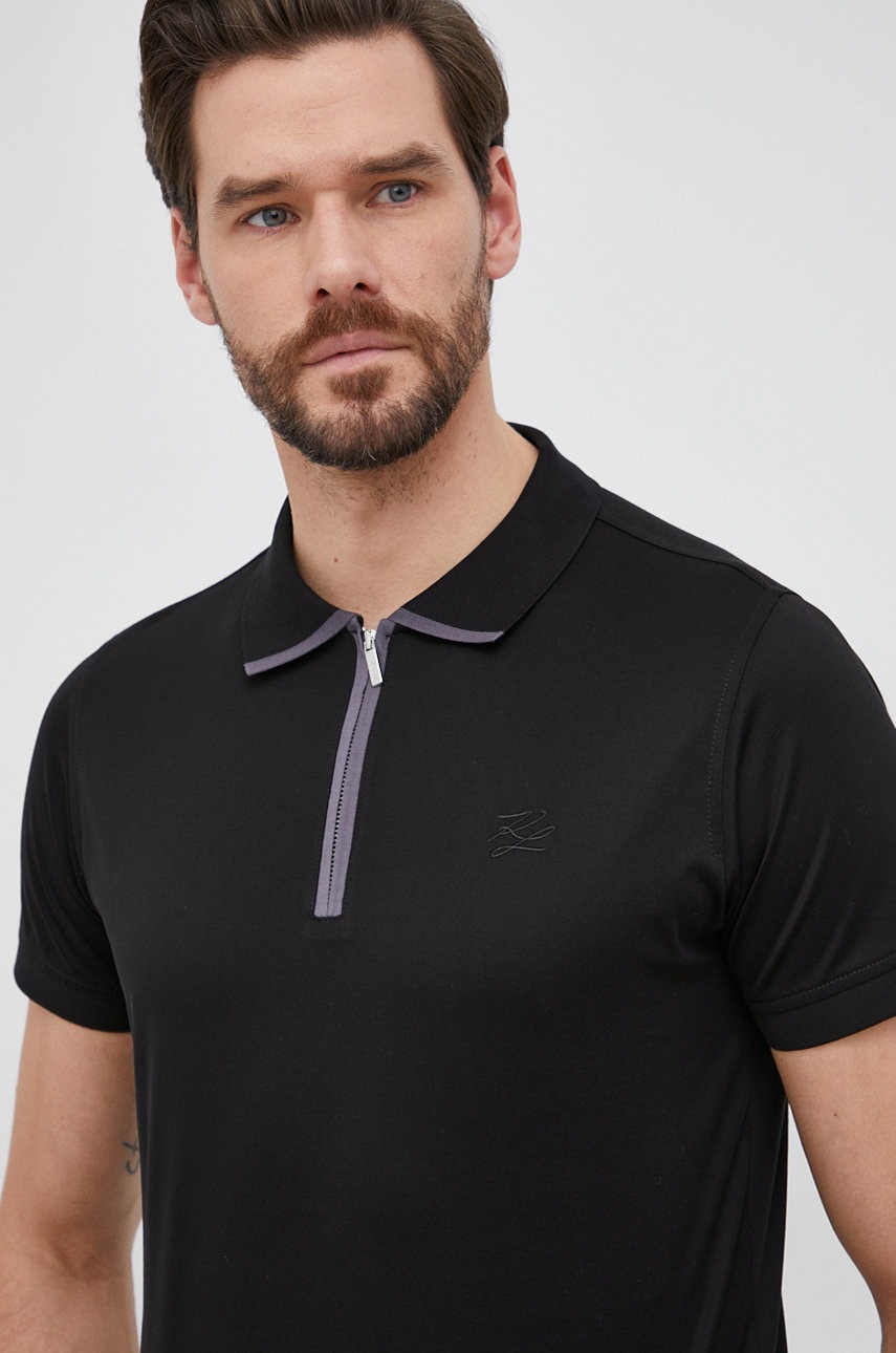 Karl Lagerfeld polo de bumbac culoarea negru, neted Karl Lagerfeld polo de bumbac culoarea negru, neted ANSWEAR
