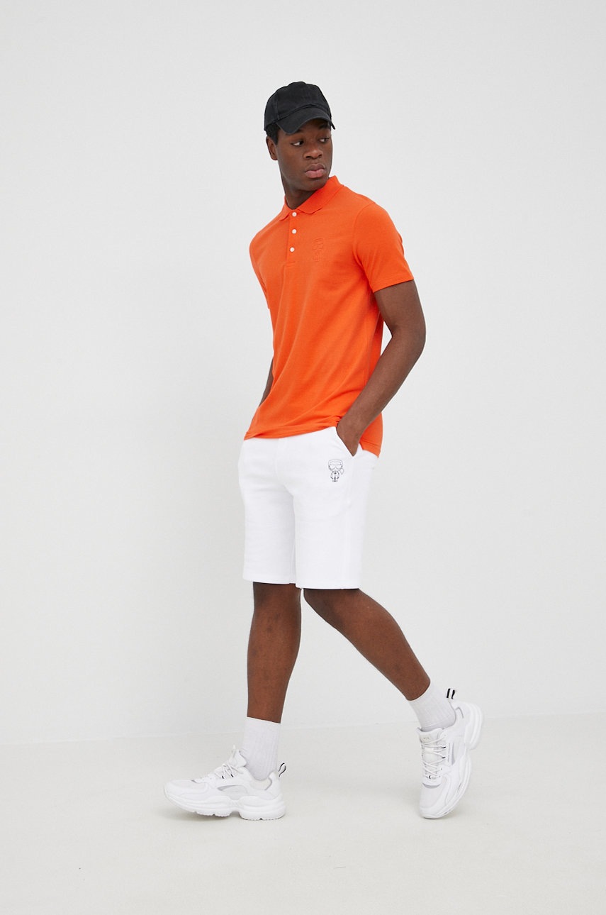 Karl lagerfeld tricou polo barbati, culoarea portocaliu, neted