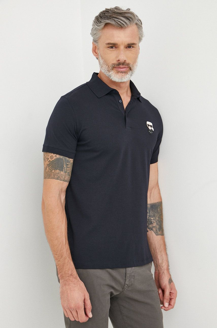 Karl Lagerfeld tricou polo barbati, culoarea albastru marin, cu imprimeu