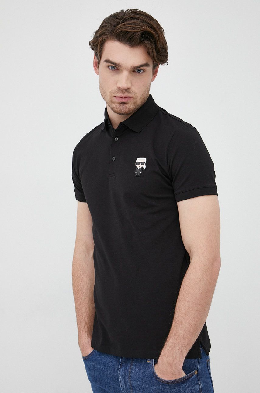 Polo tričko Karl Lagerfeld pánske, čierna farba, s nášivkou